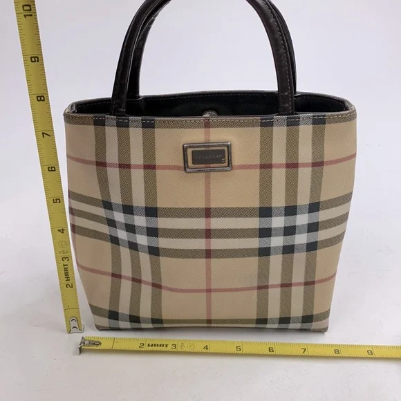 BURBERRY Beige Nova Check Small Coated Canvas Tote handbag Lined AUTHENTIC - Picture 10 of 17